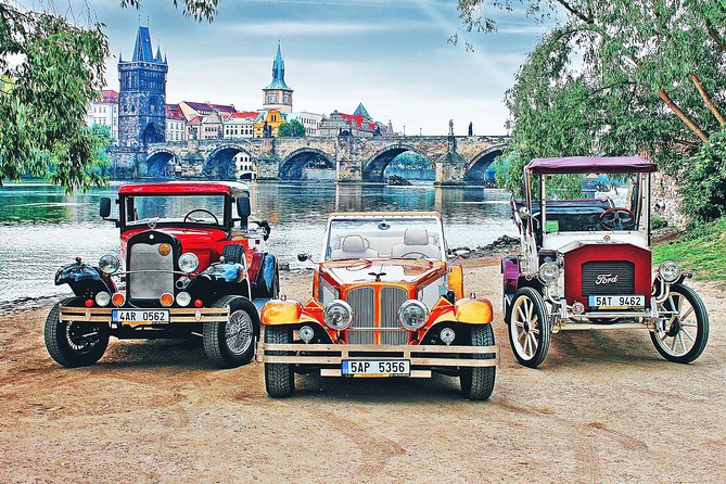 Karlstejn Castle in Vintage Convertible Car - Vintage convertible pickup from the center of Prague