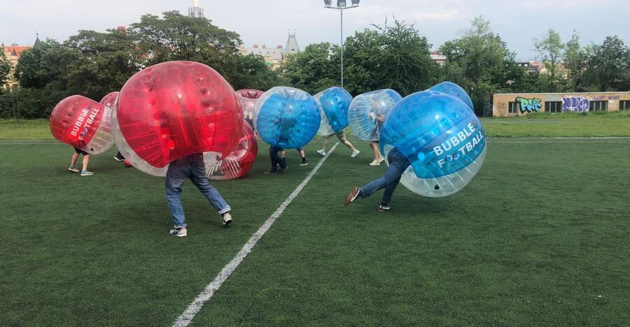 Prague: Bubbles football - Zorb Football in centrum - Finding the meeting point by the brown gate and tunnel stairs
