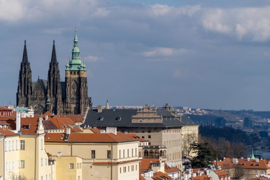 Prague: Castle Grounds & Highlights Walking Tour small-group - St. George Basilica exterior views: a classic stop without the time sink