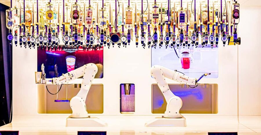 Prague: Robotic Bar Entry with a Drink Included - How the Robotic Bar Works: The Ceiling Bottles and Two Robot Arms