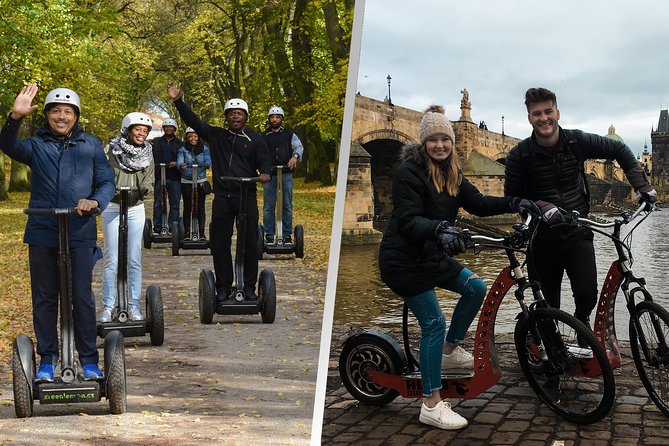 Prague Segway & E-Scooter Grand City Tour - The vehicle mix: e-scooter, e-bike, then Segway at Ladronka