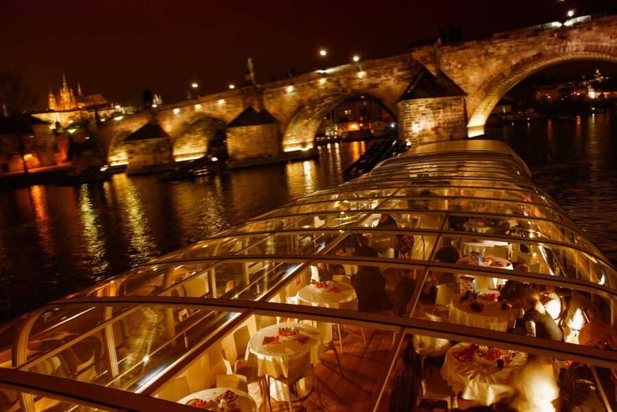 Prague: Sightseeing Dinner Cruise on Open-Top Glass Boat - What You See: The Night Route, Stop by Stop