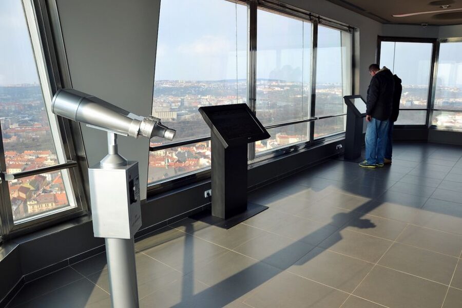 Prague: Žižkov TV Tower Observatory Entry Ticket - Cabin 3 art exhibition: rotating Czech creativity with a view backdrop